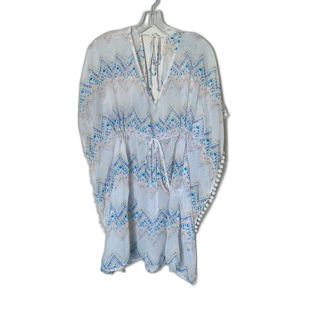 Miken Women's Swimsuit Cover Up White Aztec Tassel Large Adjustable Waist Beach